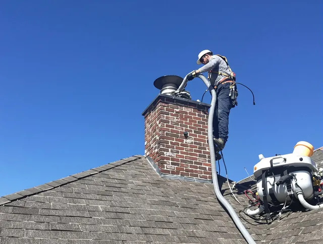Dedicated Milford Chimney Sweep team member cleaning a chimney in Milford, CT