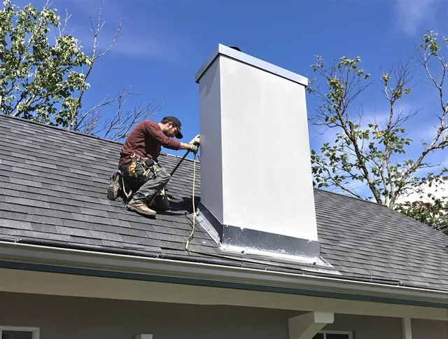 Milford Chimney Sweep team member finishing chimney construction in Milford, CT