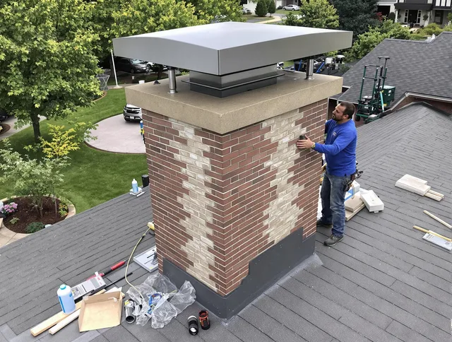 Milford Chimney Sweep team working on a custom chimney remodel in Milford, CT